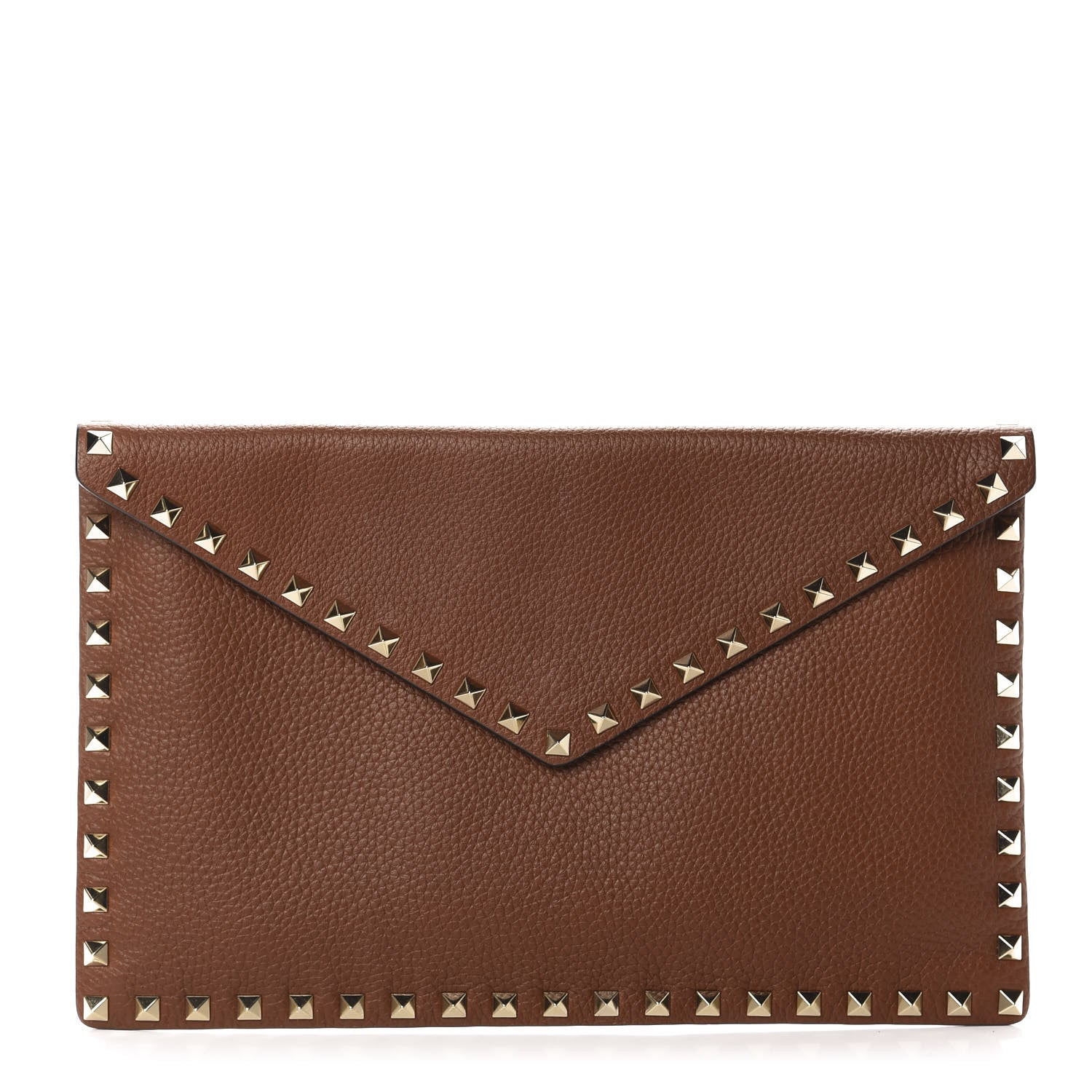 Valentino Garavani Pebbled Calfskin Large Rockstud Envelope Clutch Light Cuir 1 of 6