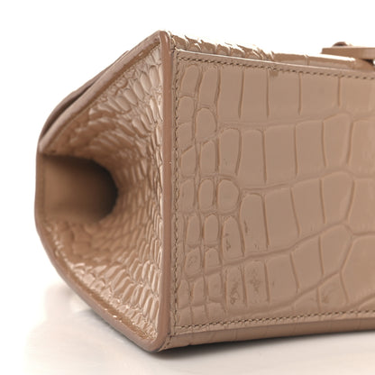Balenciaga Shiny Calfskin Monochrome Crocodile Embossed Small Hourglass Top Handle Bag Nude Beige 8 of 9