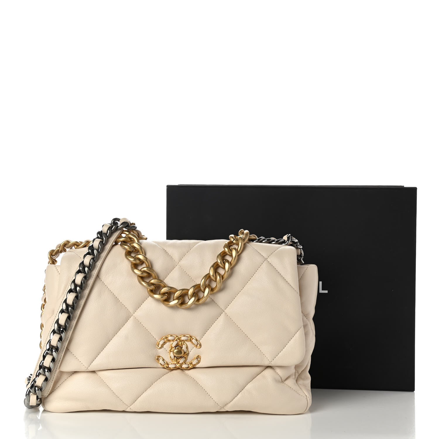 Chanel Lambskin Quilted Large Chanel 19 Flap Light Beige 11 of 11