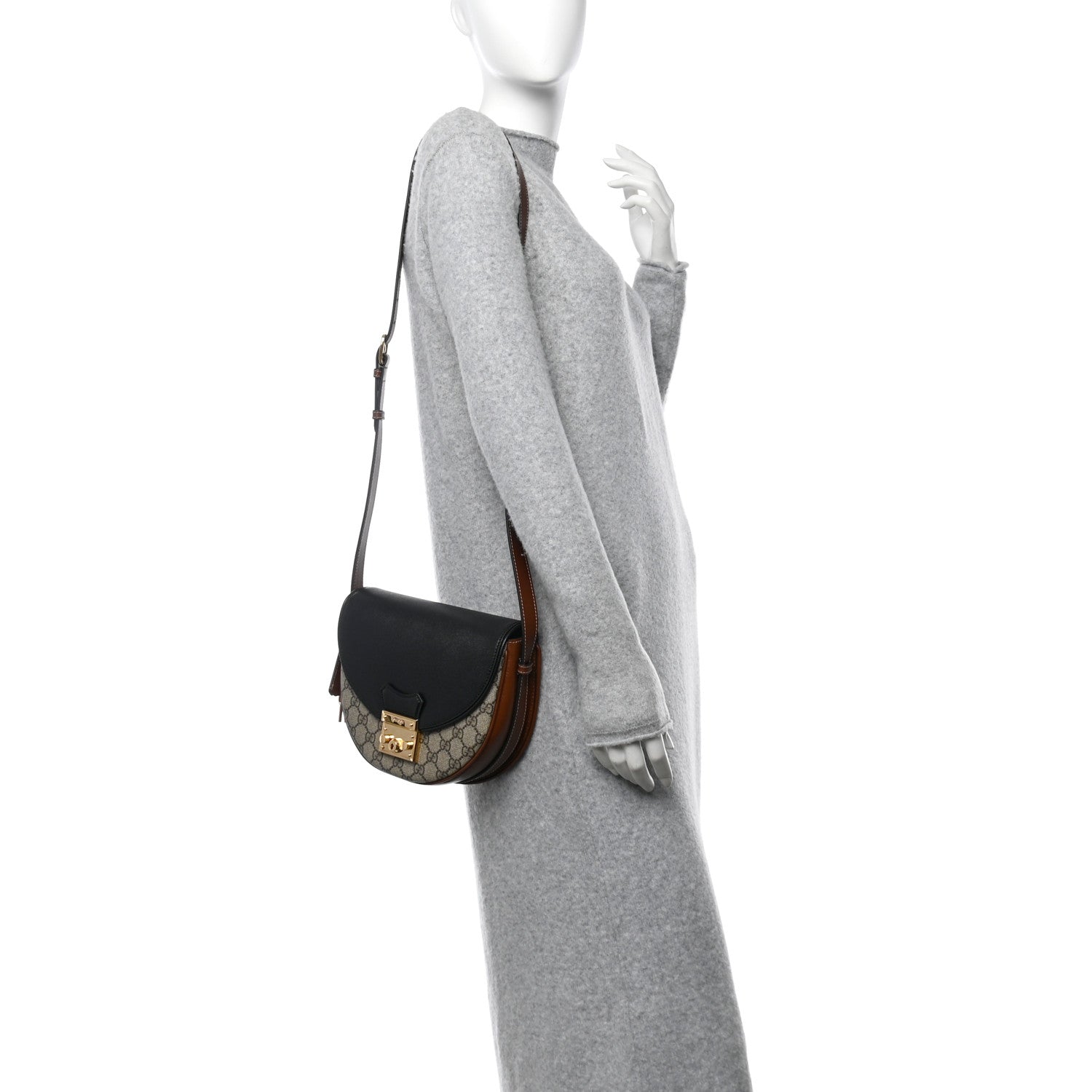 Gucci GG Supreme Monogram Calfskin Small Padlock Messenger Shoulder Bag Beige Black Cuir 2 of 10
