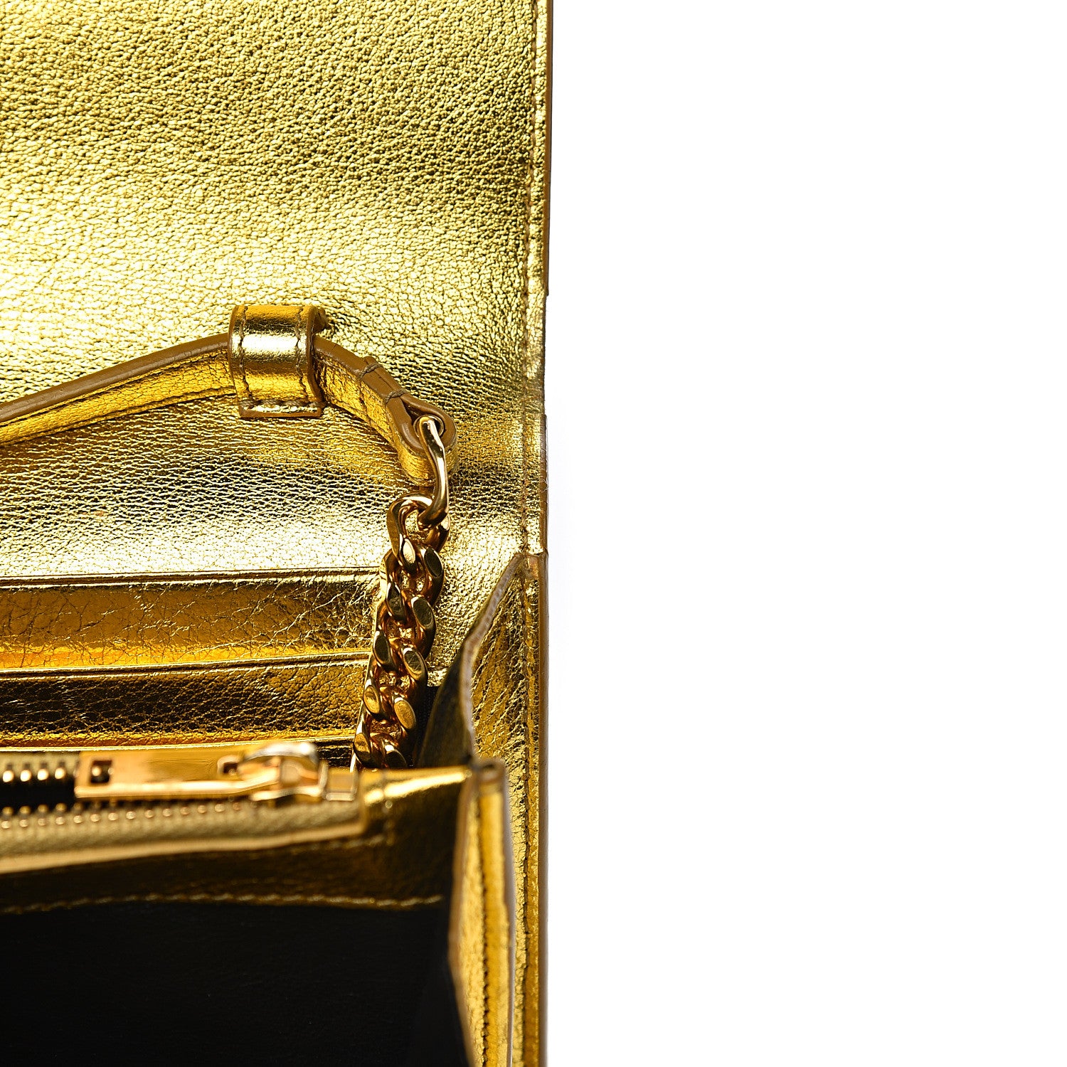 Saint Laurent Metallic Calfskin Monogram Chain Wallet Gold 8 of 22
