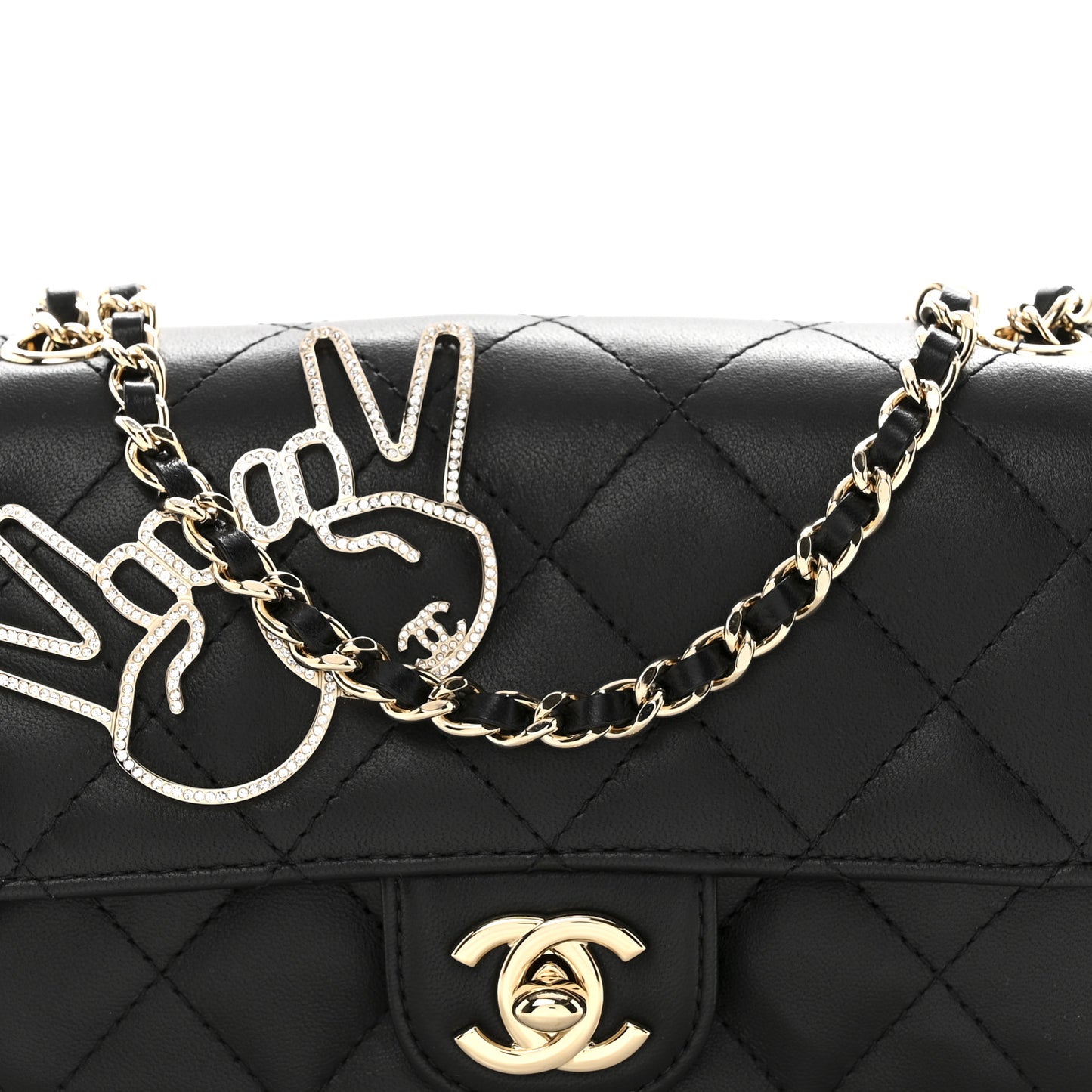 Lambskin Quilted Extra Mini V For Victory Flap Black