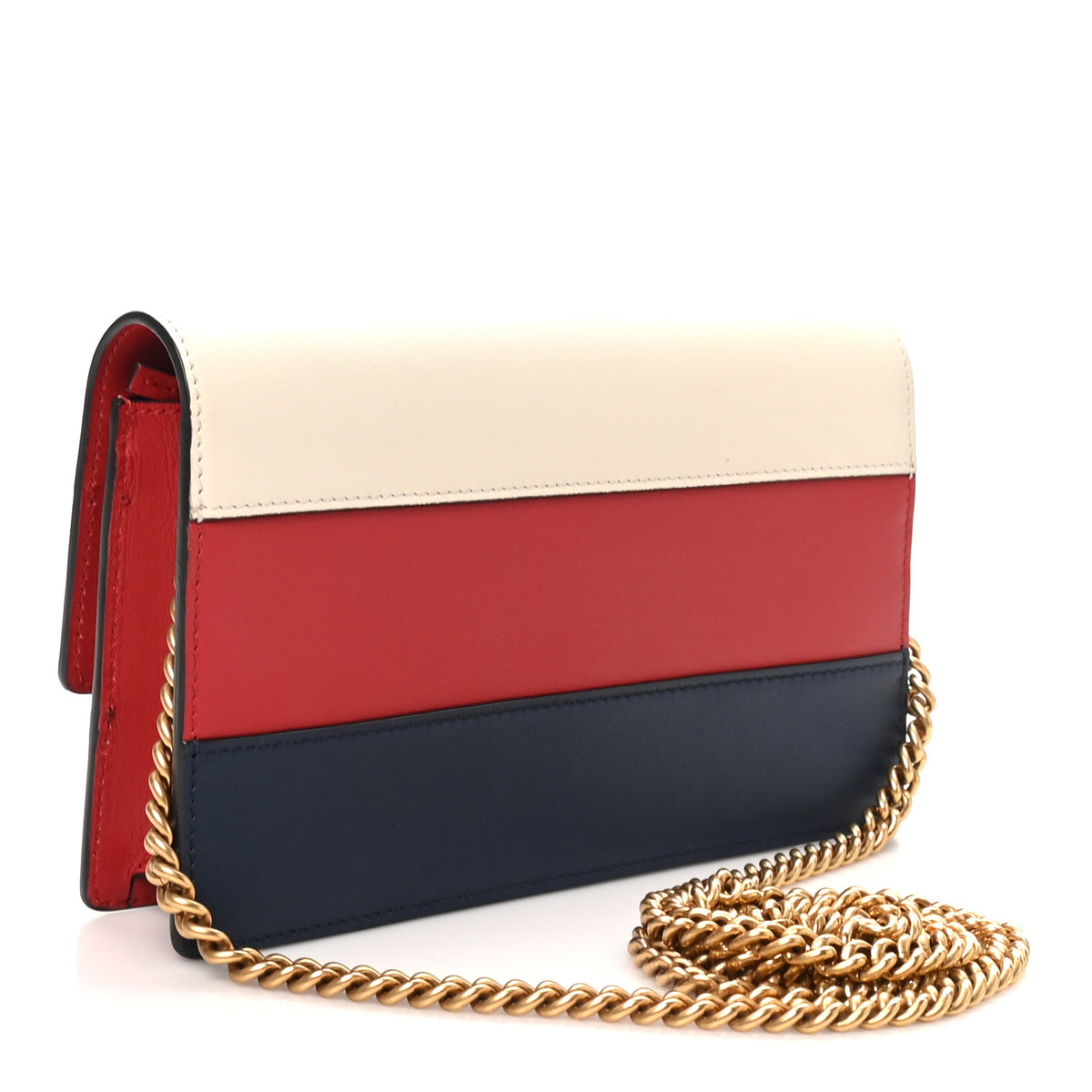 Gucci Calfskin Queen Margaret Chain Wallet Blue Agata Hibiscus Red Mystic White 3 of 9