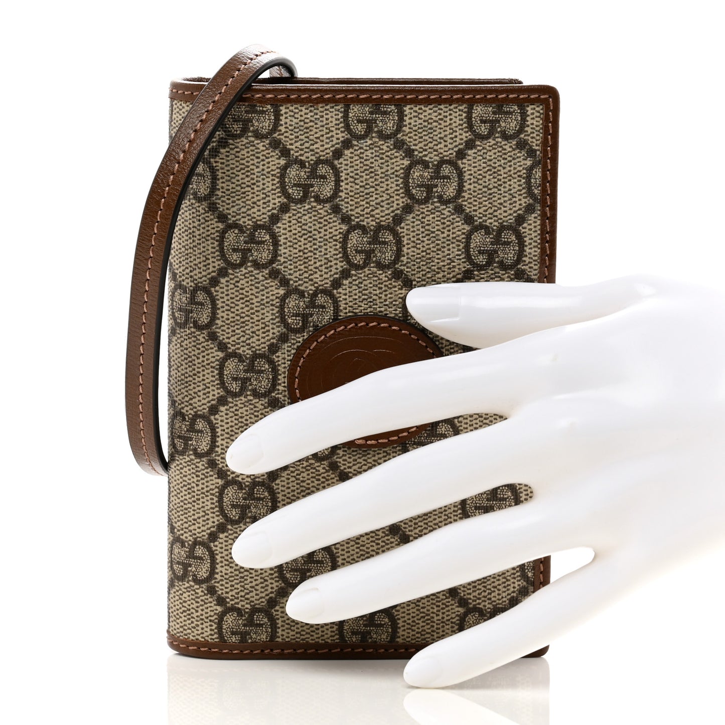 GG Supreme Monogram Azalea Calfskin Passport Case On Strap Beige