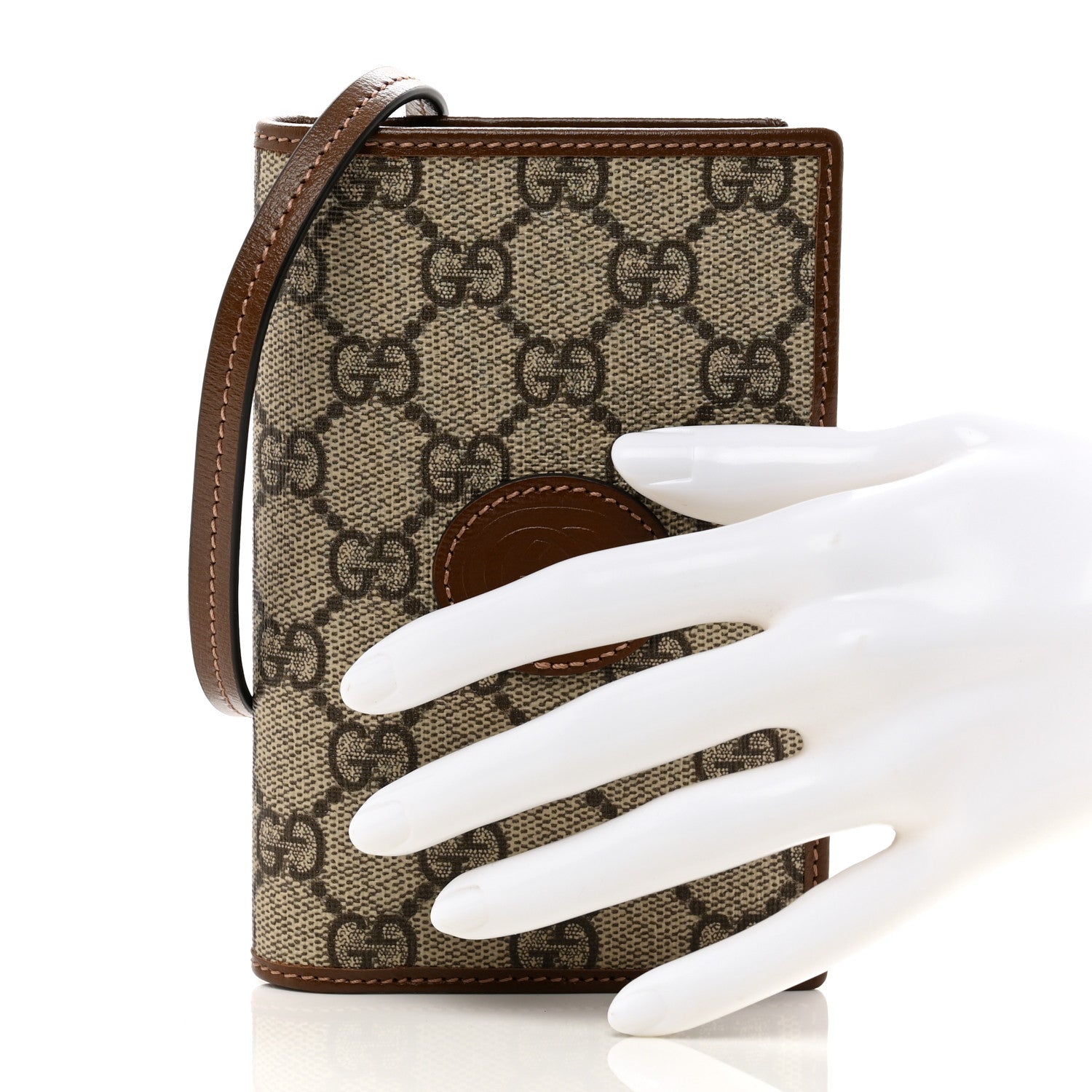 Gucci GG Supreme Monogram Azalea Calfskin Passport Case On Strap Beige 2 of 7
