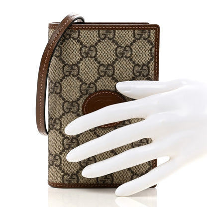 Gucci GG Supreme Monogram Azalea Calfskin Passport Case On Strap Beige 2 of 7