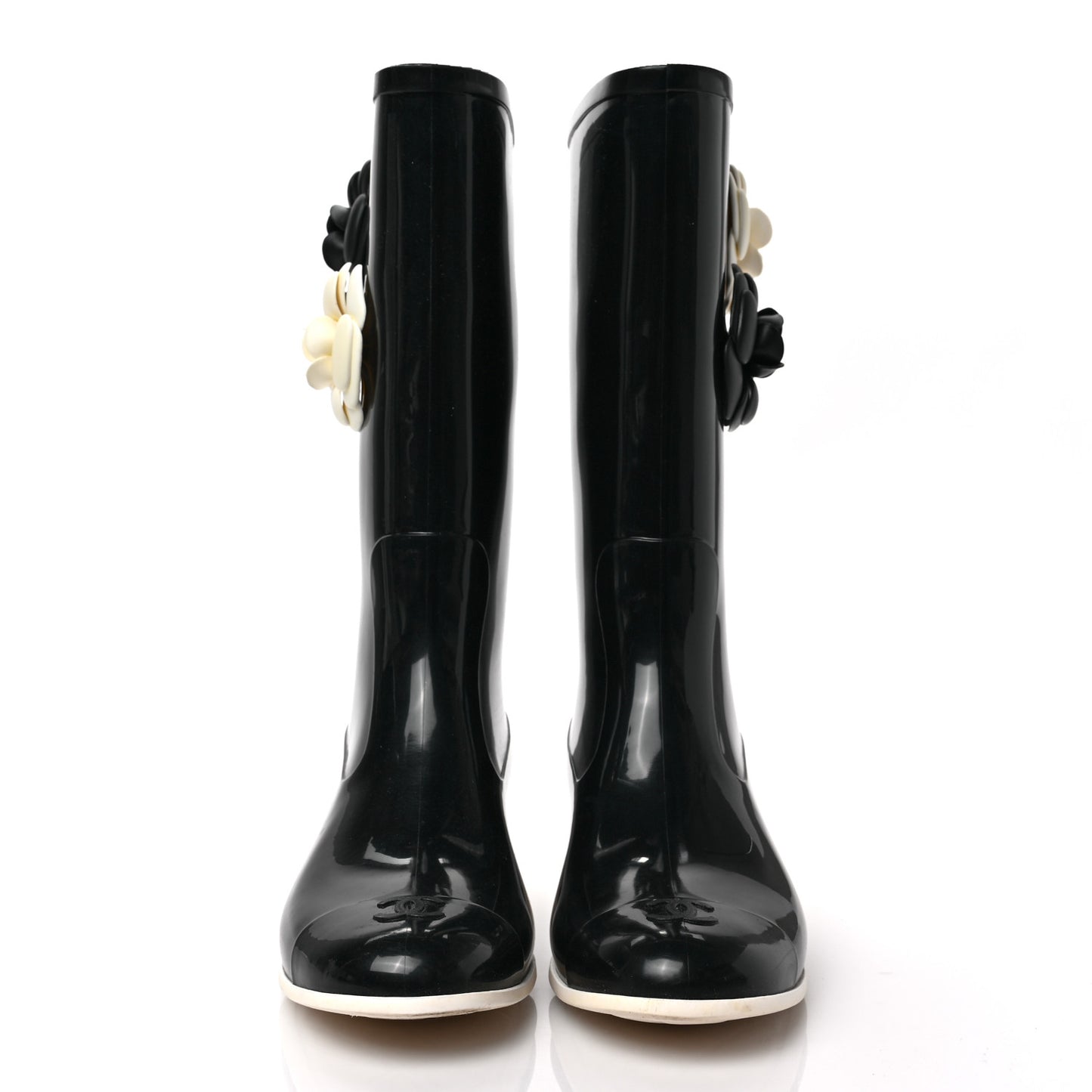 Rubber Camellia Rain Boots 37 Black