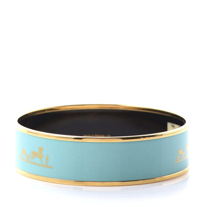 Hermes Enamel Printed Wide Caleche Bracelet 70 Vert Aqua 2 of 6