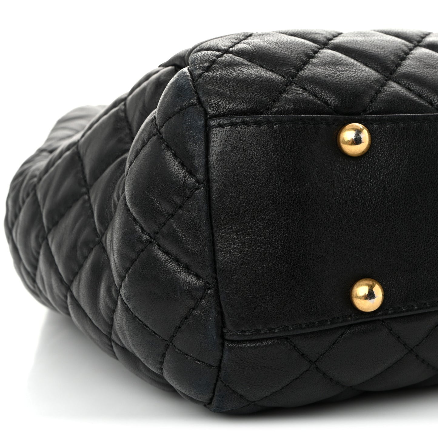Lambskin Quilted Large Fluffy CC Shopping Tote Black