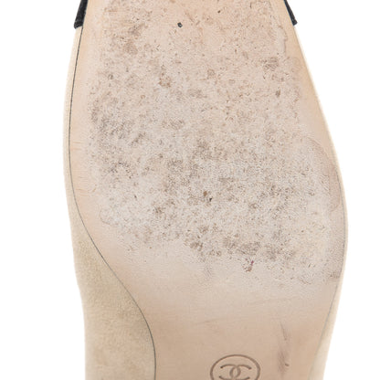 Chanel Suede Satin Cap Toe Low Heel Pumps 40 Beige Black 9 of 10