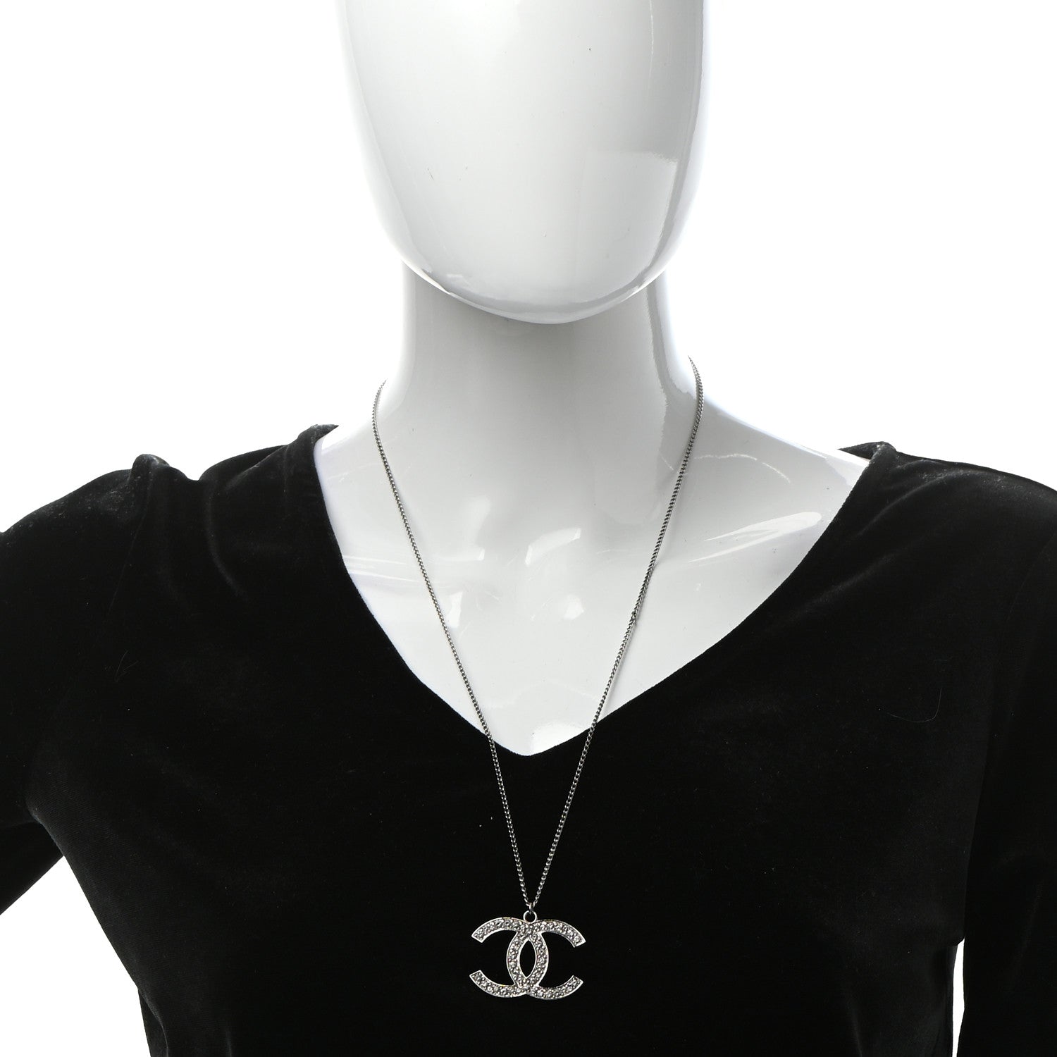 Chanel Crystal Large CC Necklace Silver 2 of 5