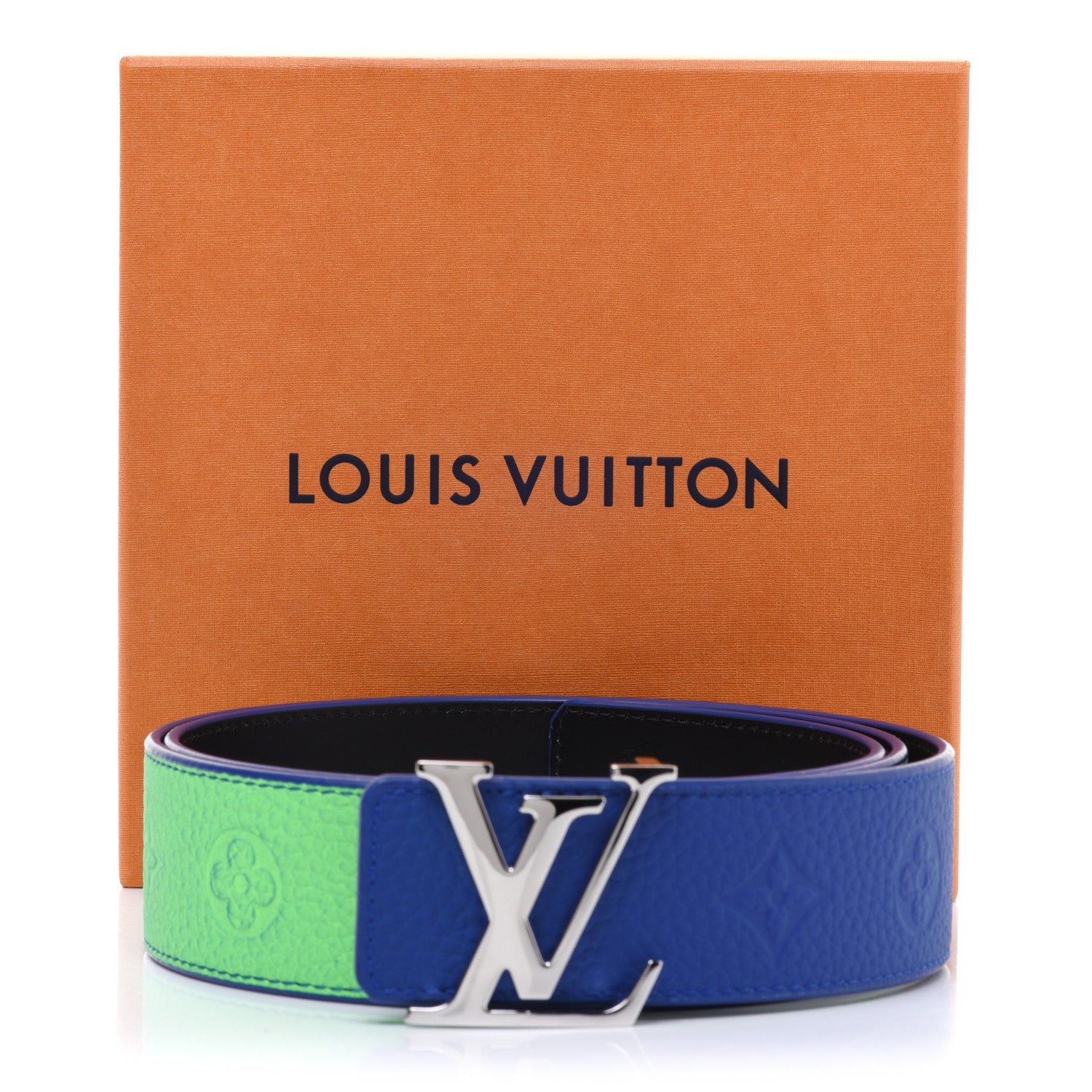 Louis Vuitton Taurillon Illusion 40mm LV Initiales Reversible Belt 95 38 Bleu Vert 8 of 8