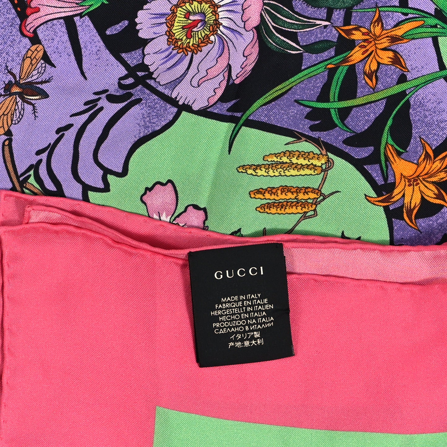 Silk Floral Tiger Square Scarf Pink