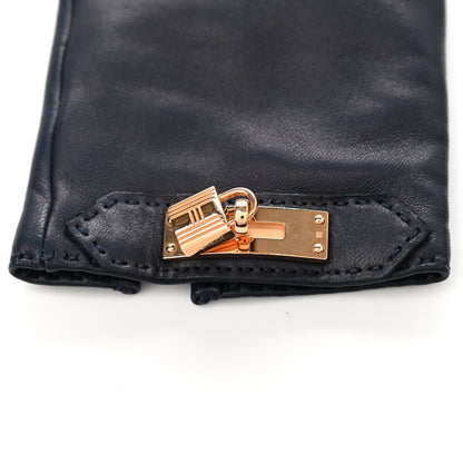 Hermes Lambskin Soya Kelly Lock Gloves 6.5 Navy 4 of 4