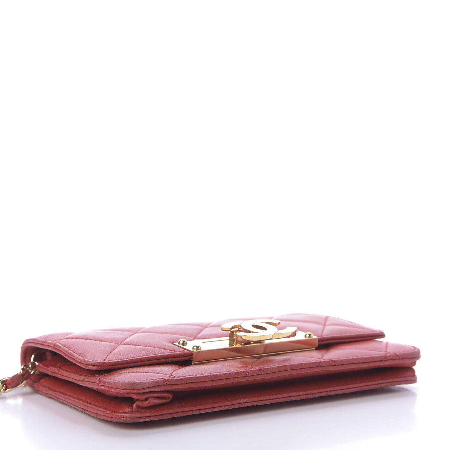 Lambskin Quilted Golden Class Wallet on Chain WOC Red