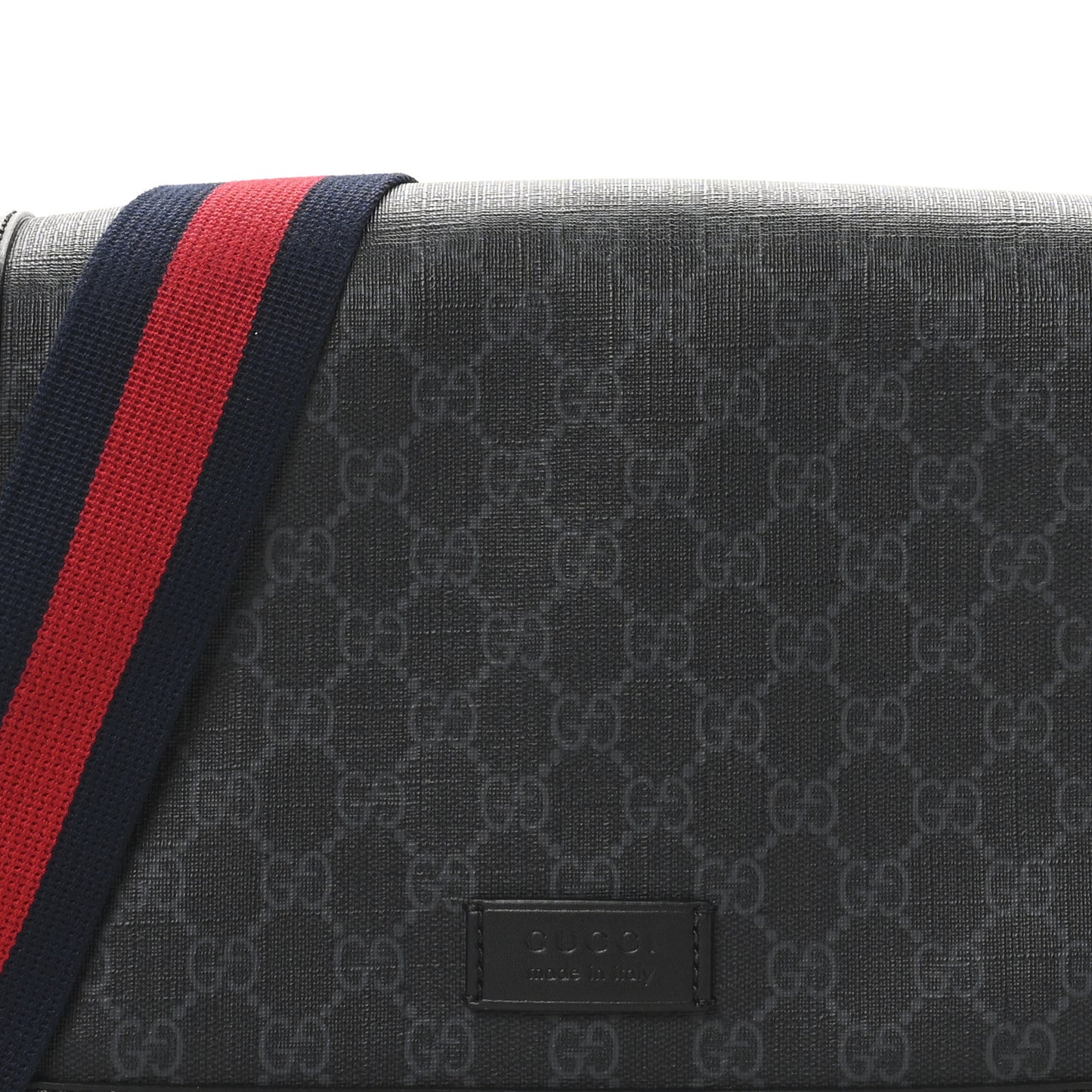 GG Supreme Monogram Appia Calfskin Web Crossbody Bag Black Grey