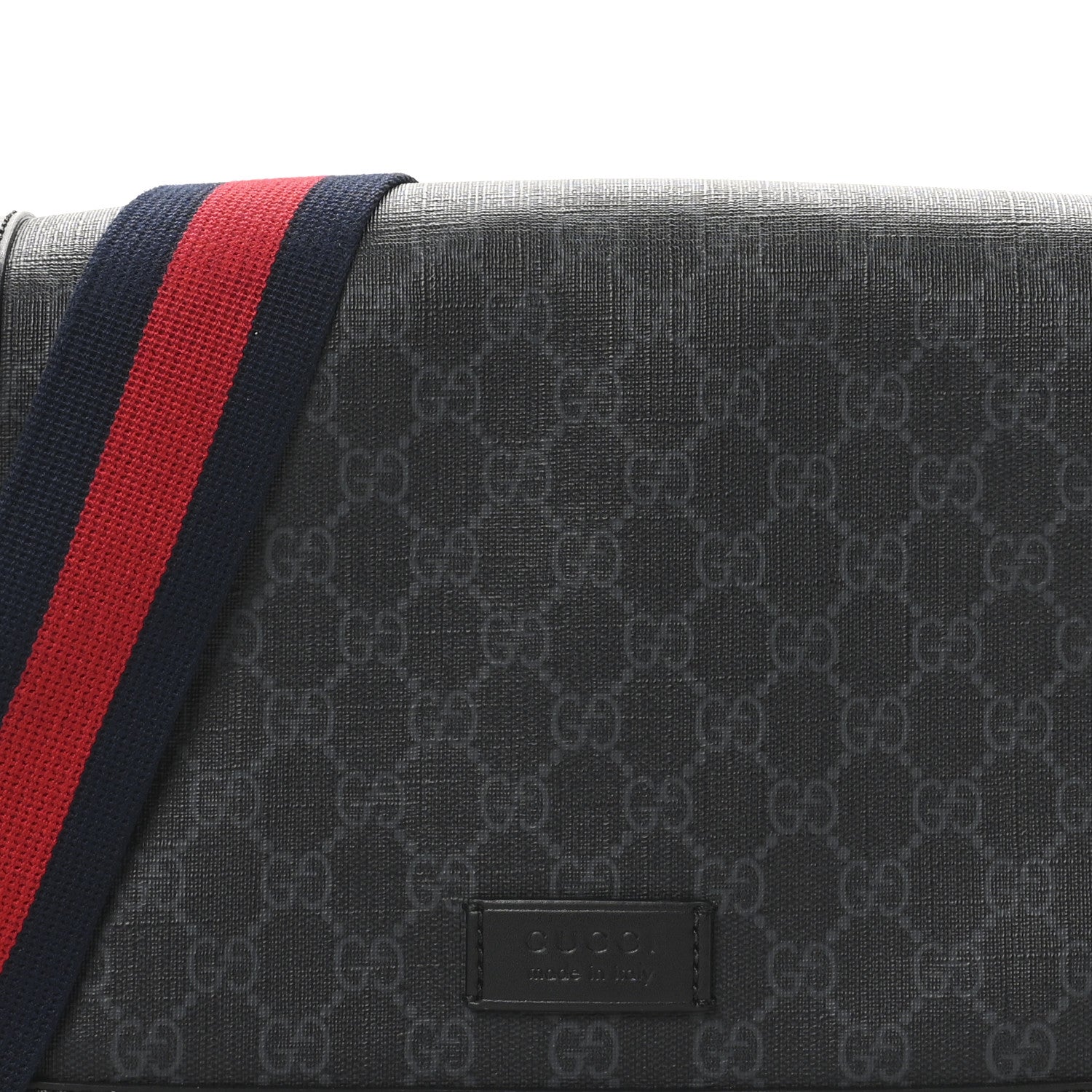 Gucci GG Supreme Monogram Appia Calfskin Web Crossbody Bag Black Grey 8 of 10