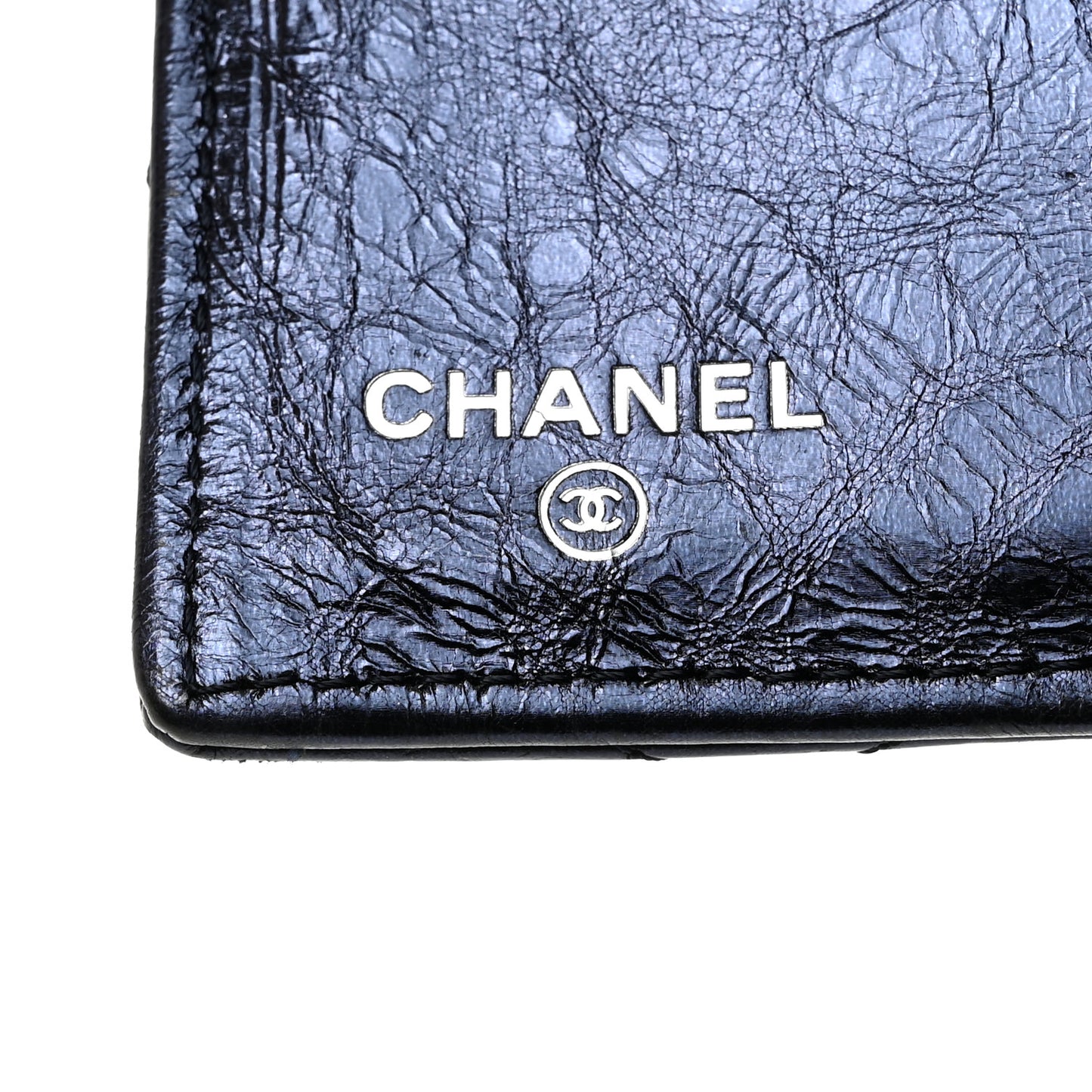 Metallic Aged Calfskin Quilted Reissue Long Flap Wallet Dark Navy Blue