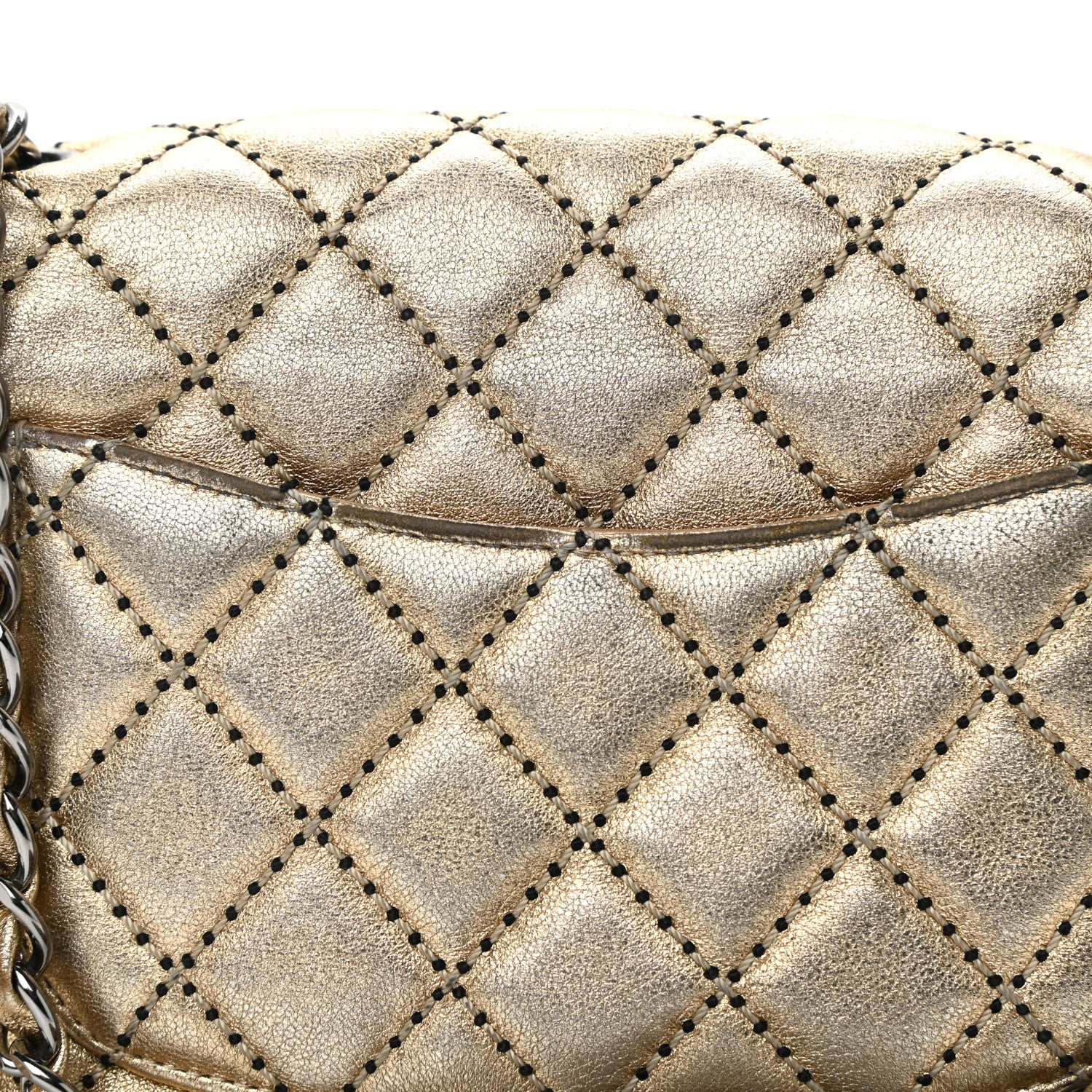 Chanel Metallic Lambskin Quilted Side Stitch Mini Rectangular Flap Gold 11 of 13