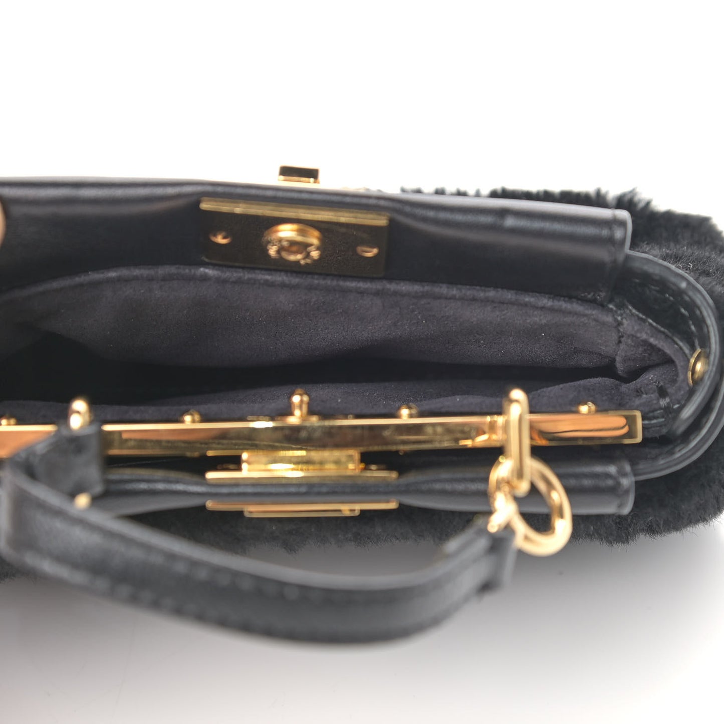 Shearling Shiny Nappa Micro Peekaboo Iconic Satchel Black