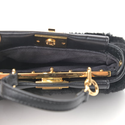Fendi Shearling Shiny Nappa Micro Peekaboo Iconic Satchel Black 5 of 10