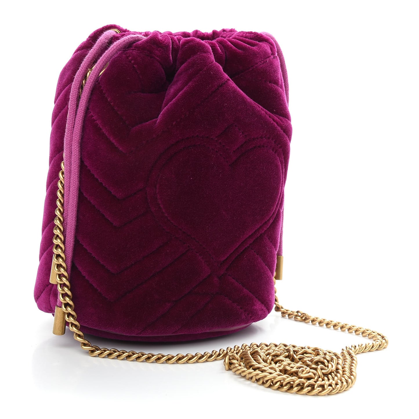 Velvet Matelasse Mini GG Marmont 2.0 Bucket Bag Fuchsia Violet Cyclamen