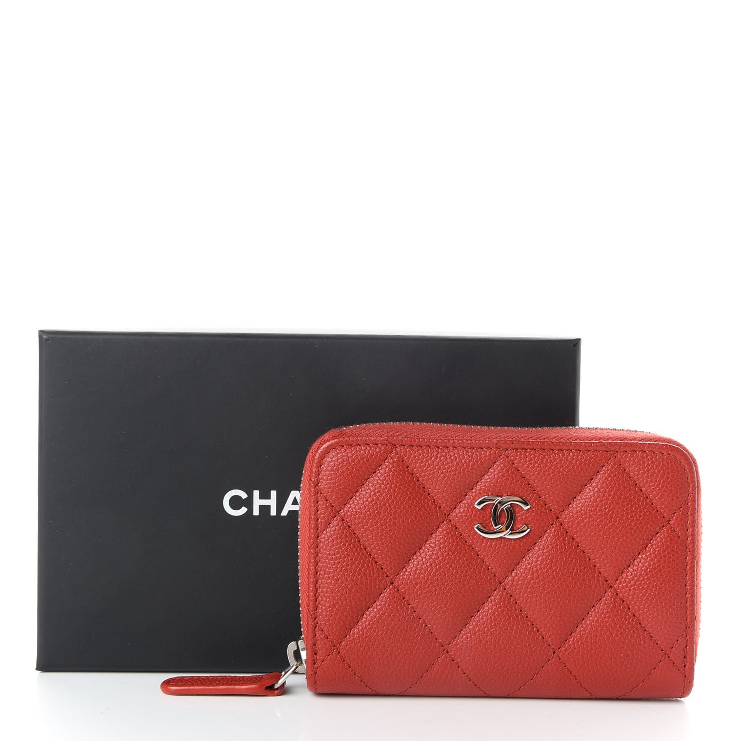 Caviar Quilted Zip Coin Purse Red