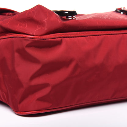 Gucci Nylon Monogram Double Buckle Flap Messenger Bag Vibrant Red 6 of 11
