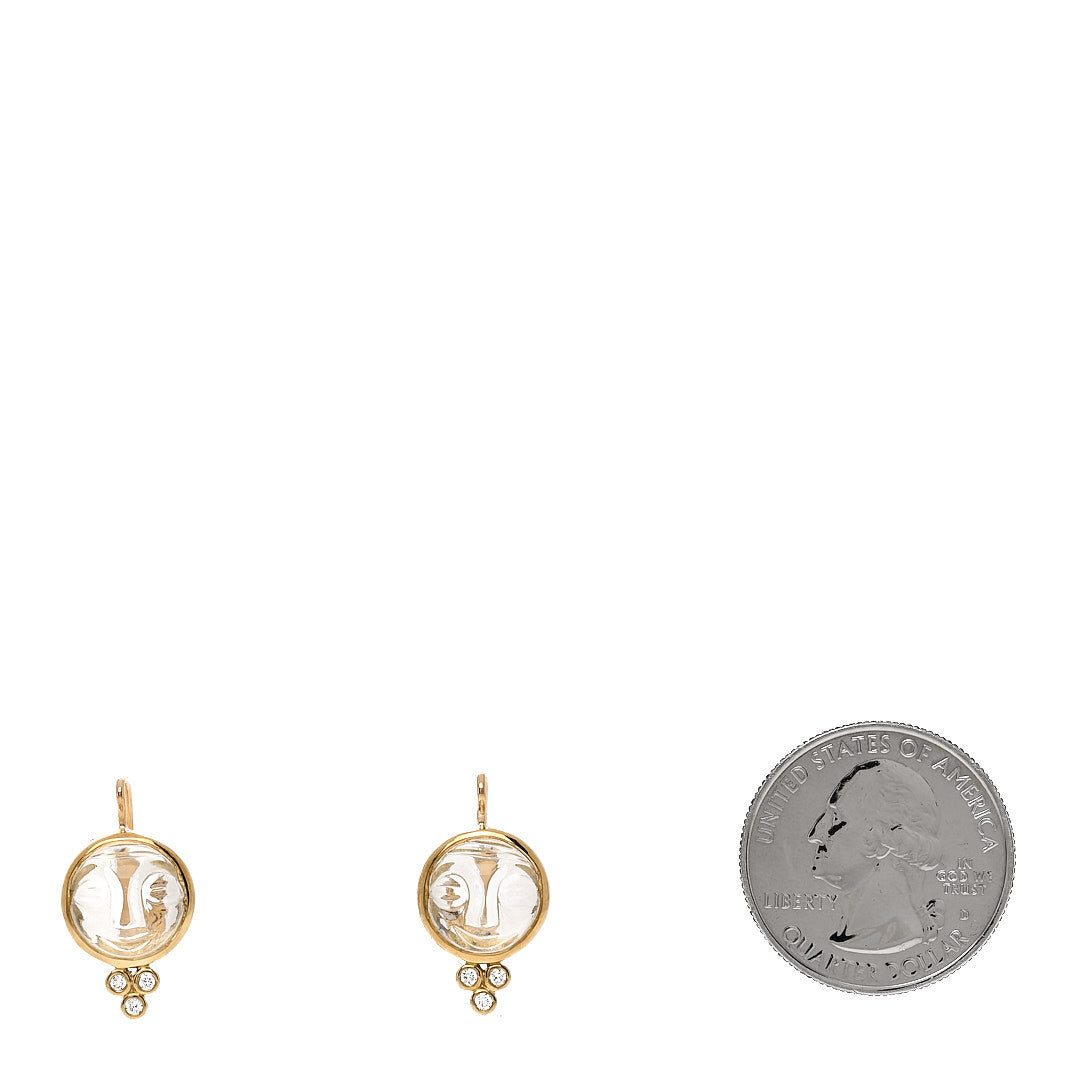 18K Yellow Gold Diamond Rock Crystal Small Celestial Moonface Earrings