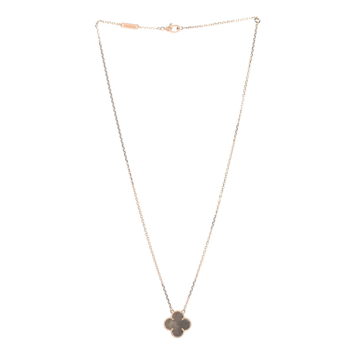 18K Rose Gold Gray Mother of Pearl Vintage Alhambra Pendant Necklace