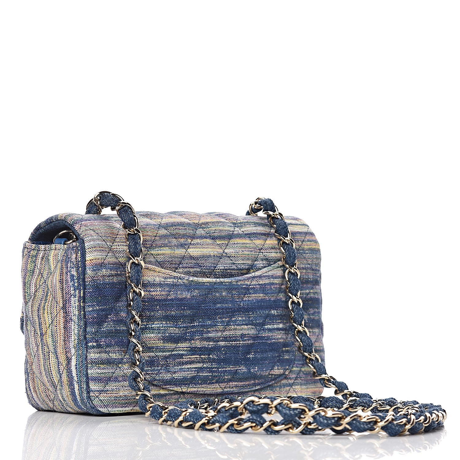 Chanel Striated Quilted Classics in Fabrics Mini Rectangular Flap Blue 3 of 10