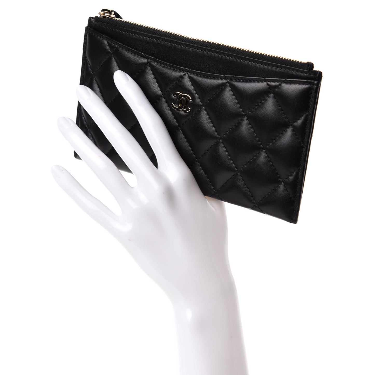 Lambskin Quilted Classic Zip Pouch Black