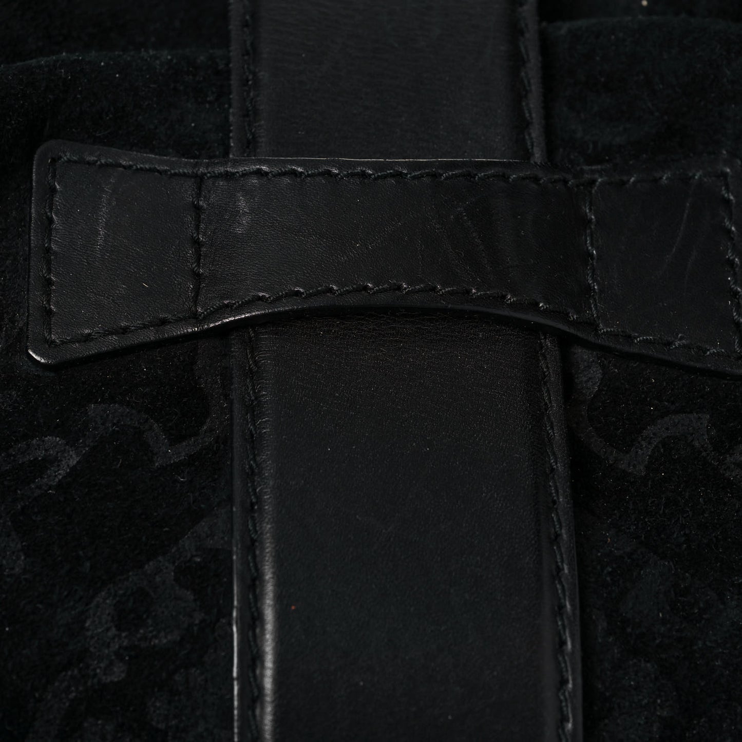 Nubuck Brocade Medium Soft Stirrup Shoulder Bag Black