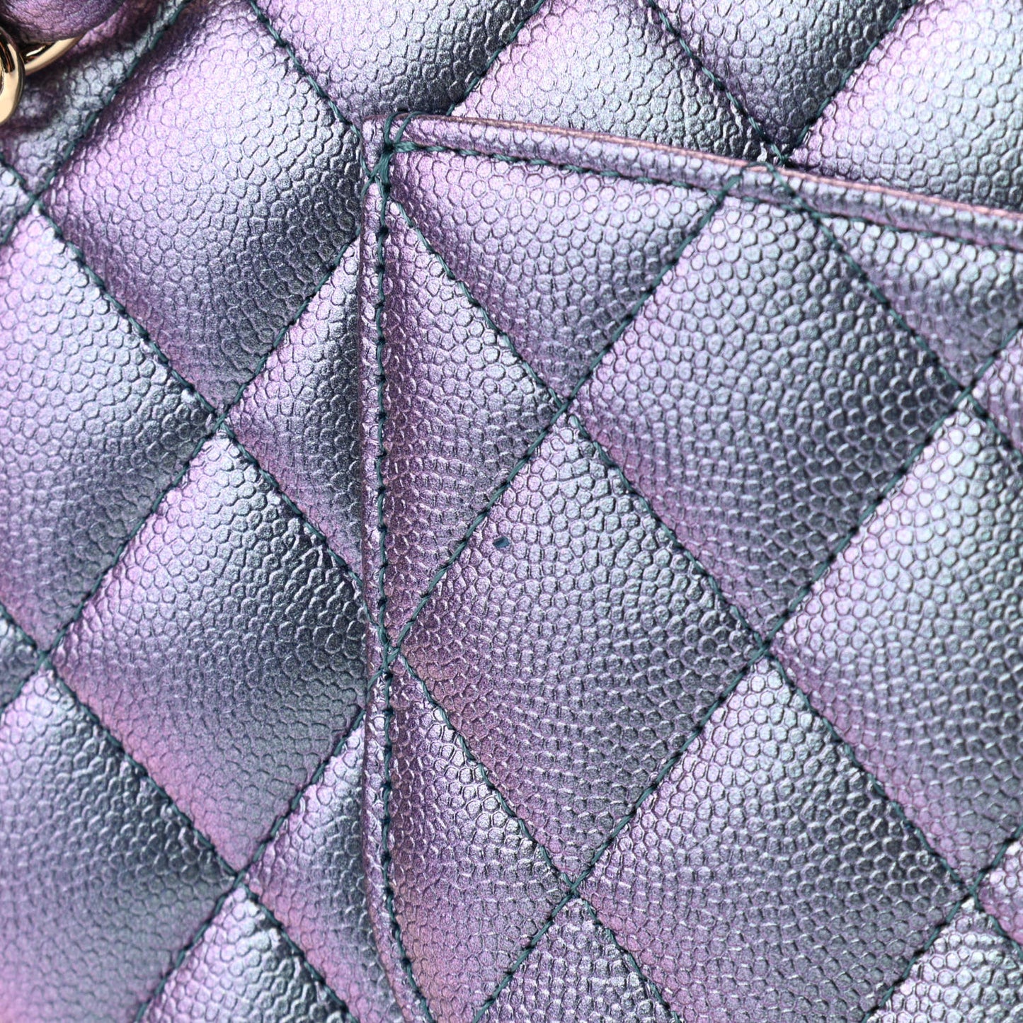 Iridescent Caviar Quilted Medium Double Flap Dark Blue