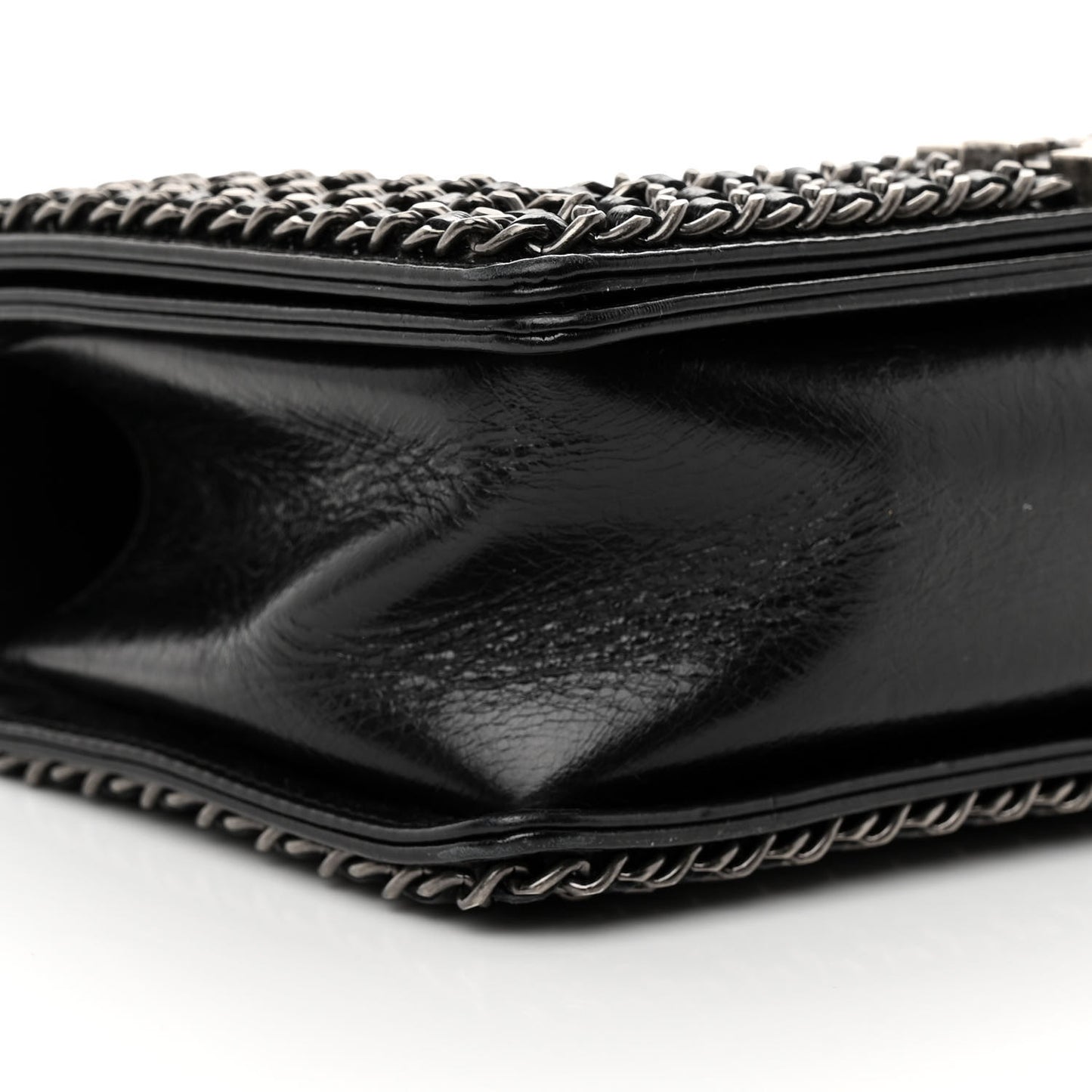 Glazed Calfskin Quilted Medium Chain Around Boy Flap Black