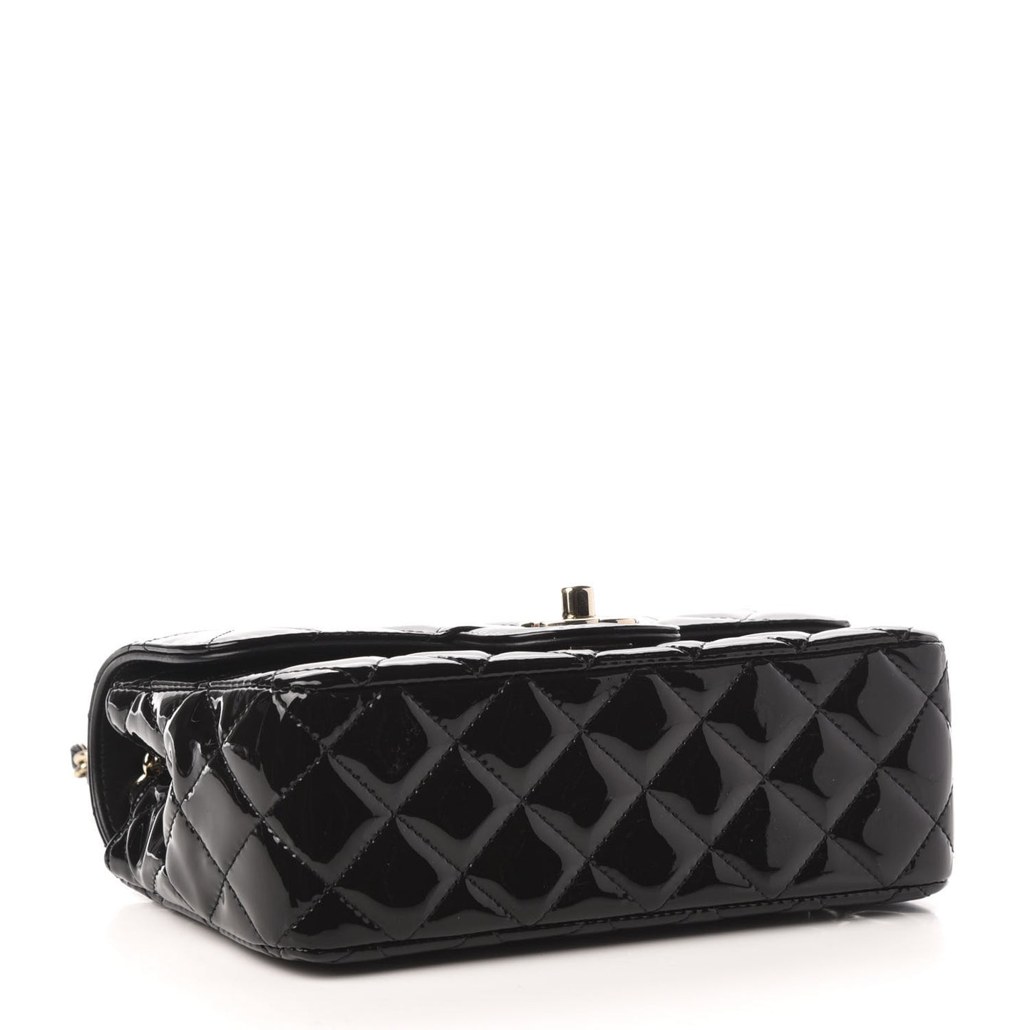 Patent Calfskin Quilted Mini Rectangular Flap Black