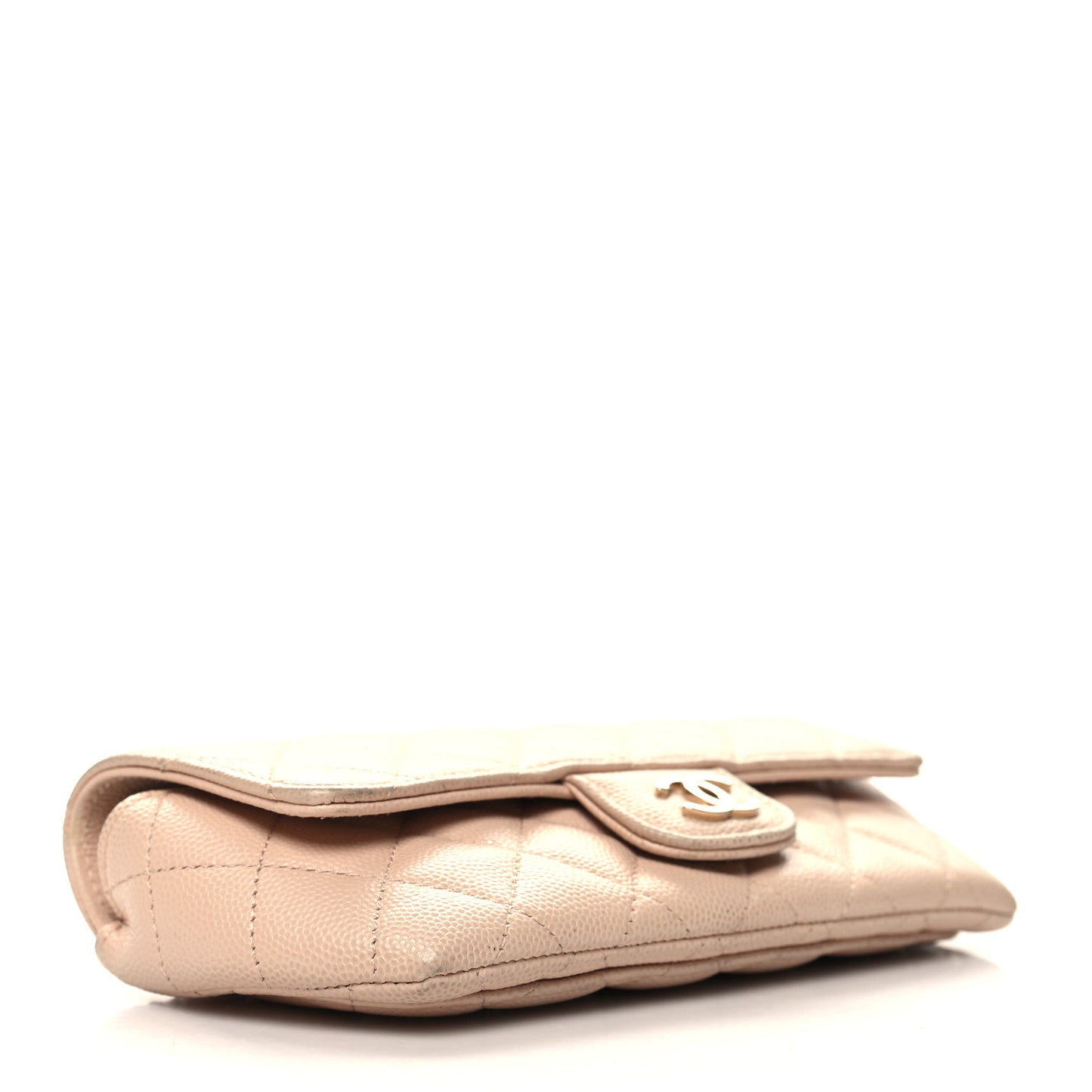 Caviar Quilted Glasses Case With Chain Beige