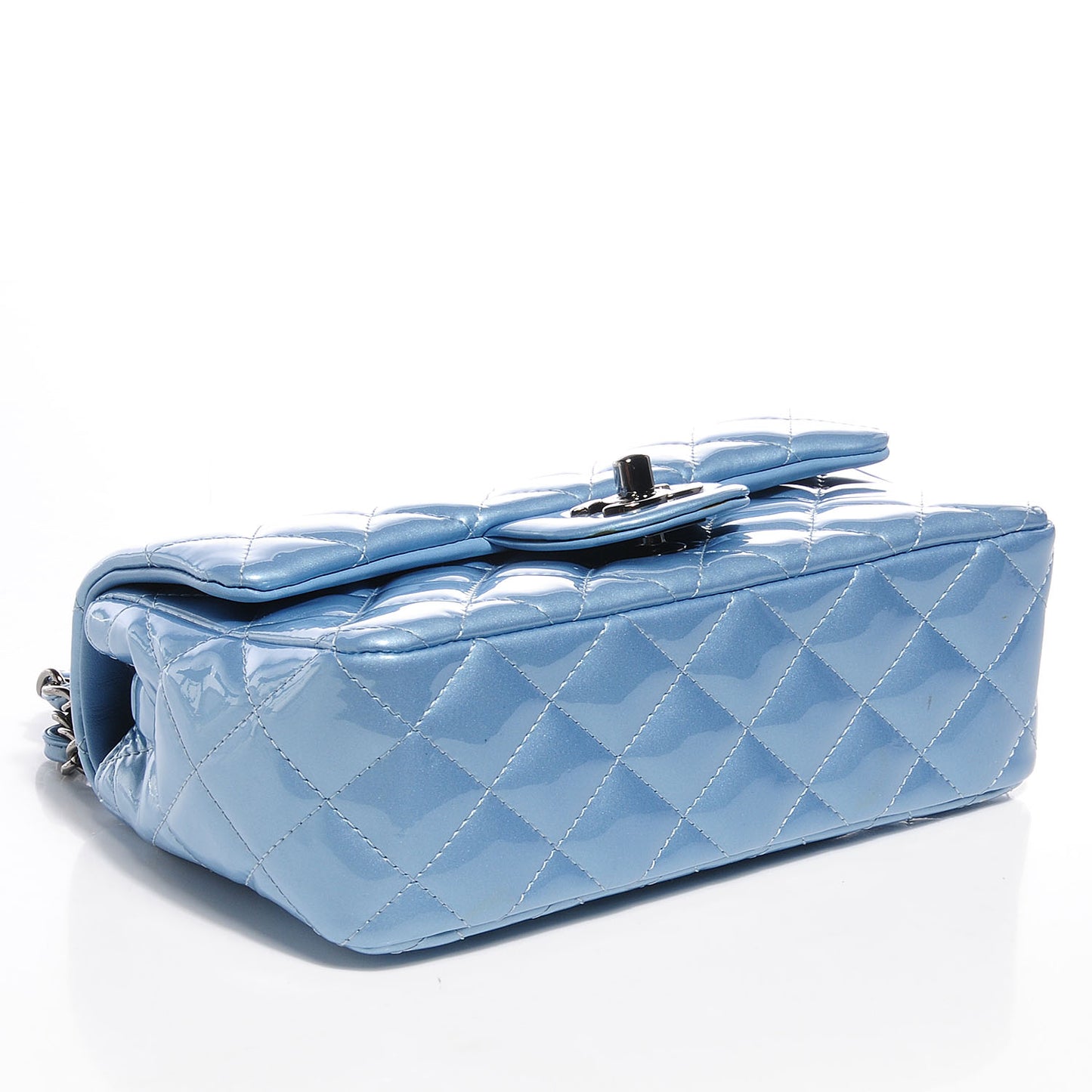 Patent Calfskin Quilted Mini Rectangular Flap Light Blue