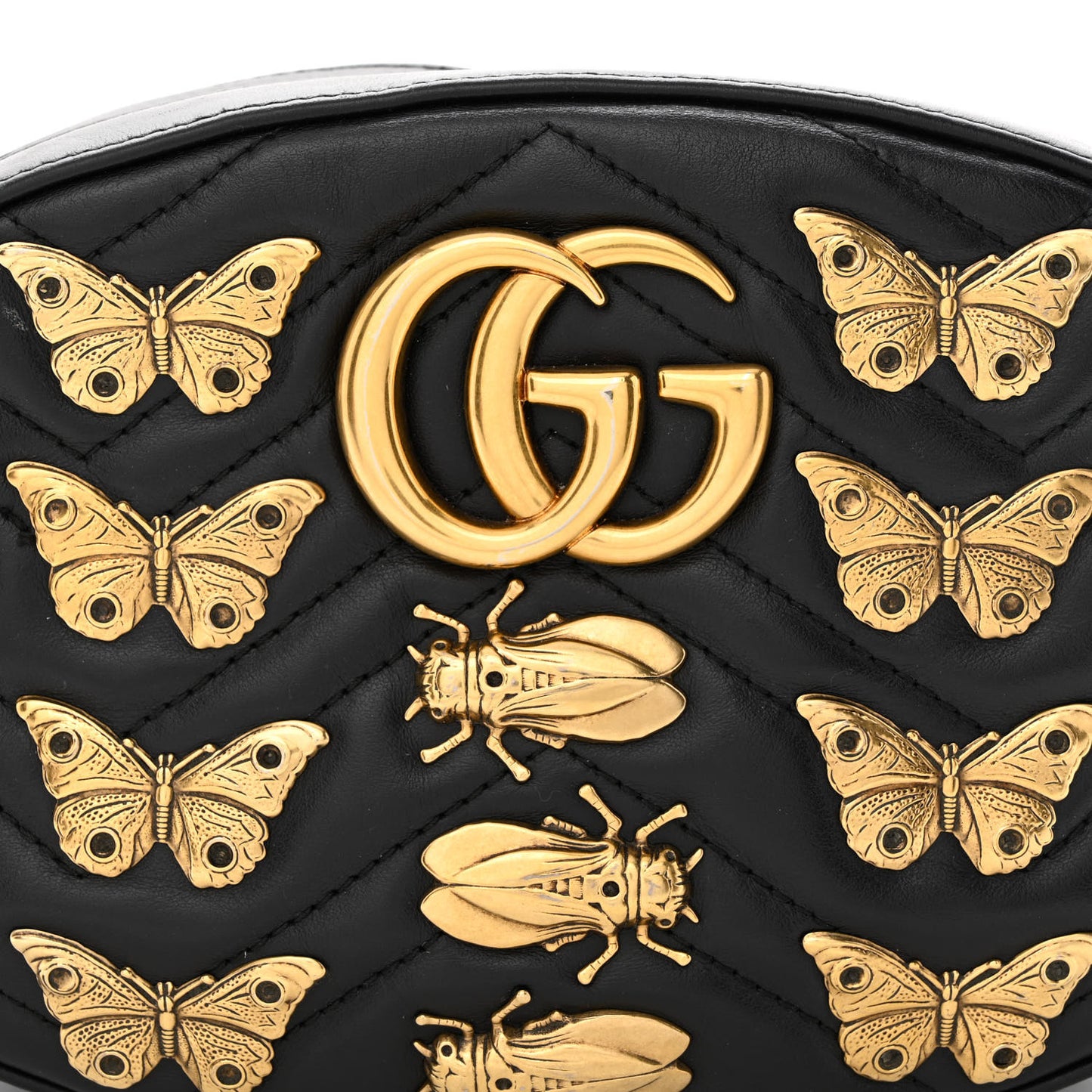 Calfskin Matelasse Animal Studs GG Marmont Belt Bag 85 34 Black
