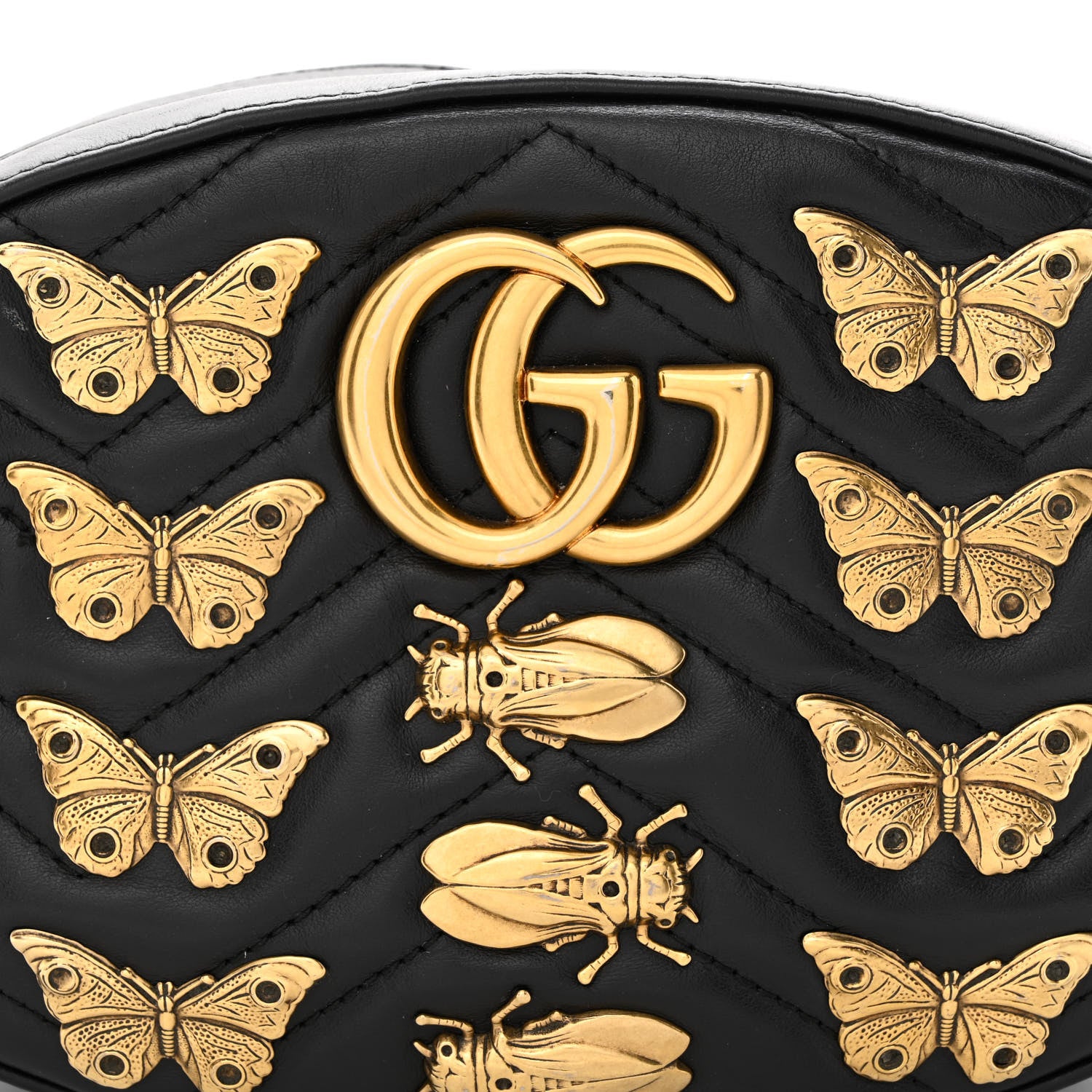 Gucci Calfskin Matelasse Animal Studs GG Marmont Belt Bag 85 34 Black 9 of 11