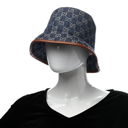 Gucci Washed Jacquard Denim Nappa GG Monogram Oscar Bucket Hat M Denim Cuir 2 of 11