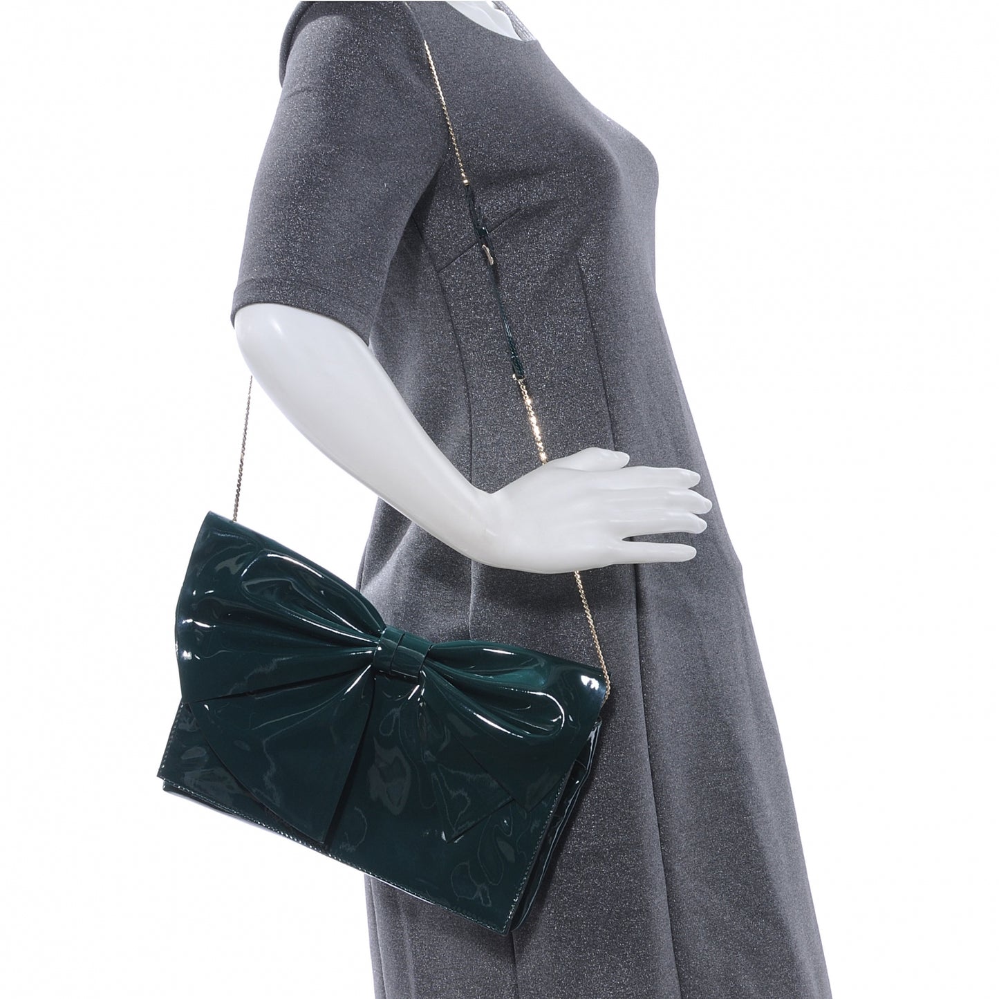 Patent Lacca Bow Clutch Dark Green