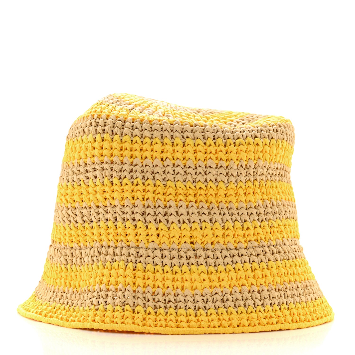 Prada Raffia Striped Logo Embroidered Womens Bucket Hat M Naturale Giallo 5 of 8