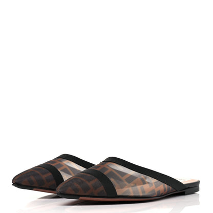 Fendi Technical Mesh Vitello FF Colibri Flat Mules 37.5 Tobacco Moro Black 3 of 8