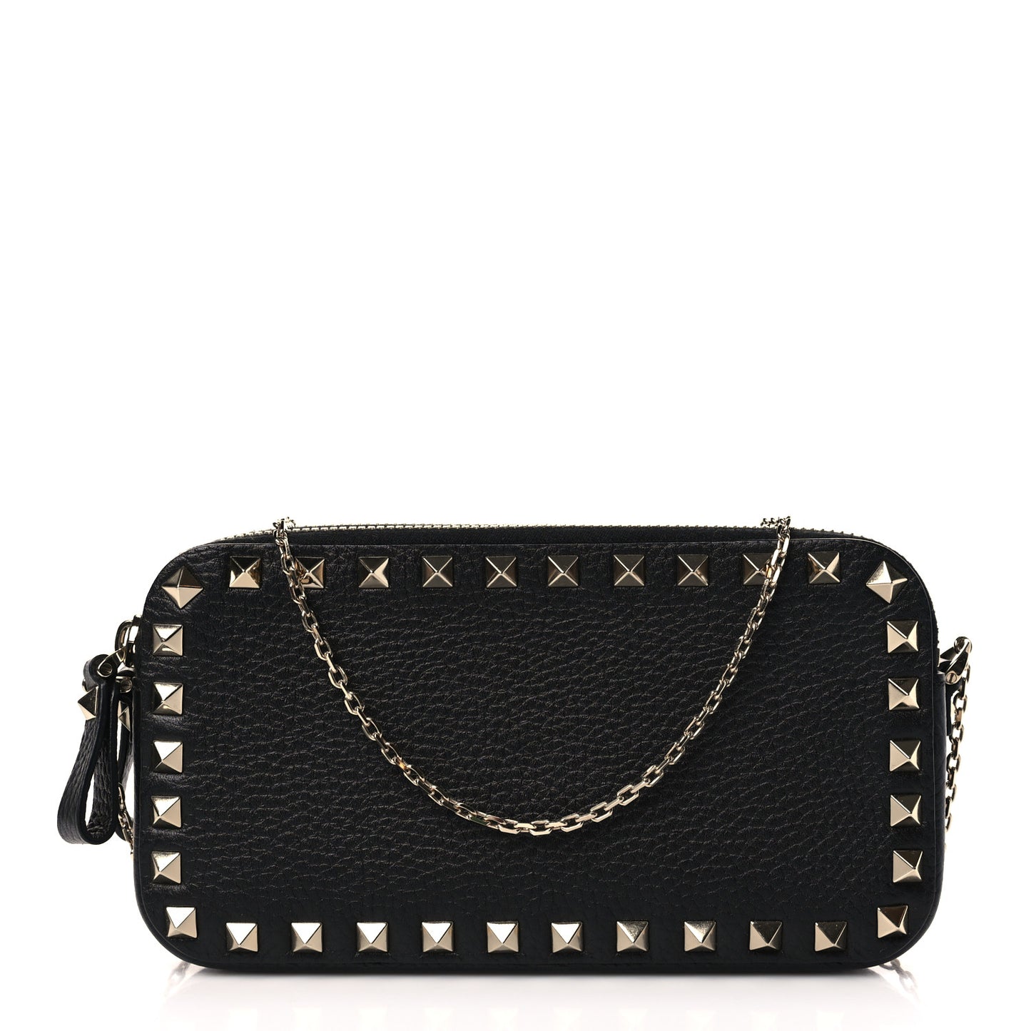 Pebbled Calfskin Rockstud Small Chain Shoulder Bag Black