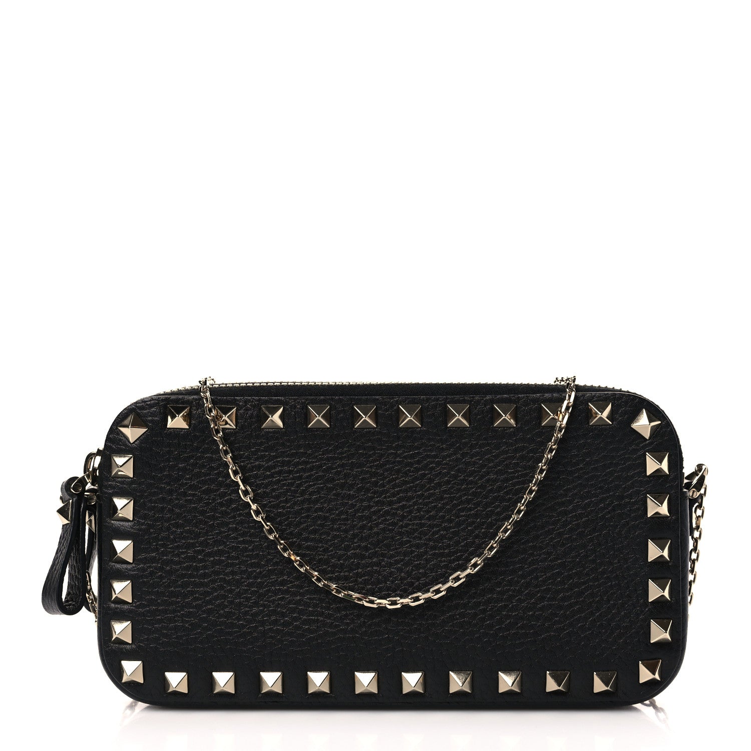 Valentino Garavani Pebbled Calfskin Rockstud Small Chain Shoulder Bag Black 1 of 10
