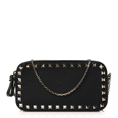 Valentino Garavani Pebbled Calfskin Rockstud Small Chain Shoulder Bag Black 1 of 10