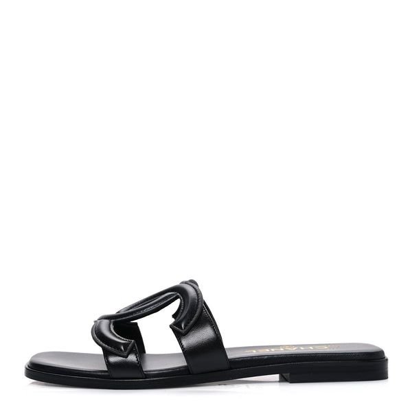 Chanel Lambskin CC Cut Out Mules Sandals 37 Black 1857579