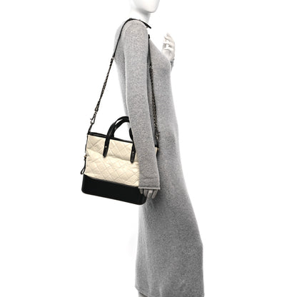 Chanel Aged Calfskin Quilted Medium Gabrielle Shopping Tote White Black 2 of 10