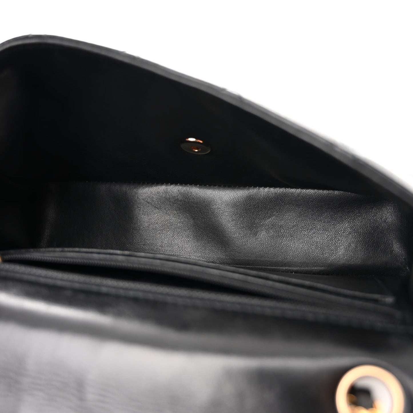 Lambskin Quilted Perforated Edge Flap Black Beige